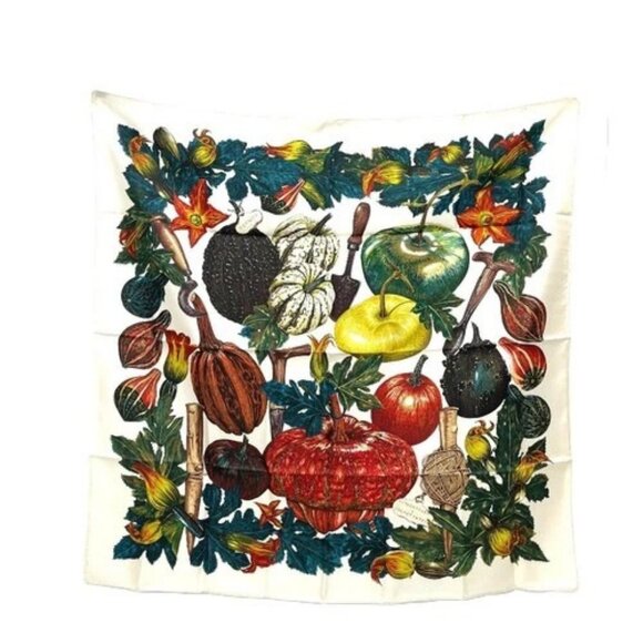 HERMES CITROUILLES & COLOQU IN TES Pumpkin and colocynth Carre90 Scarf Unused